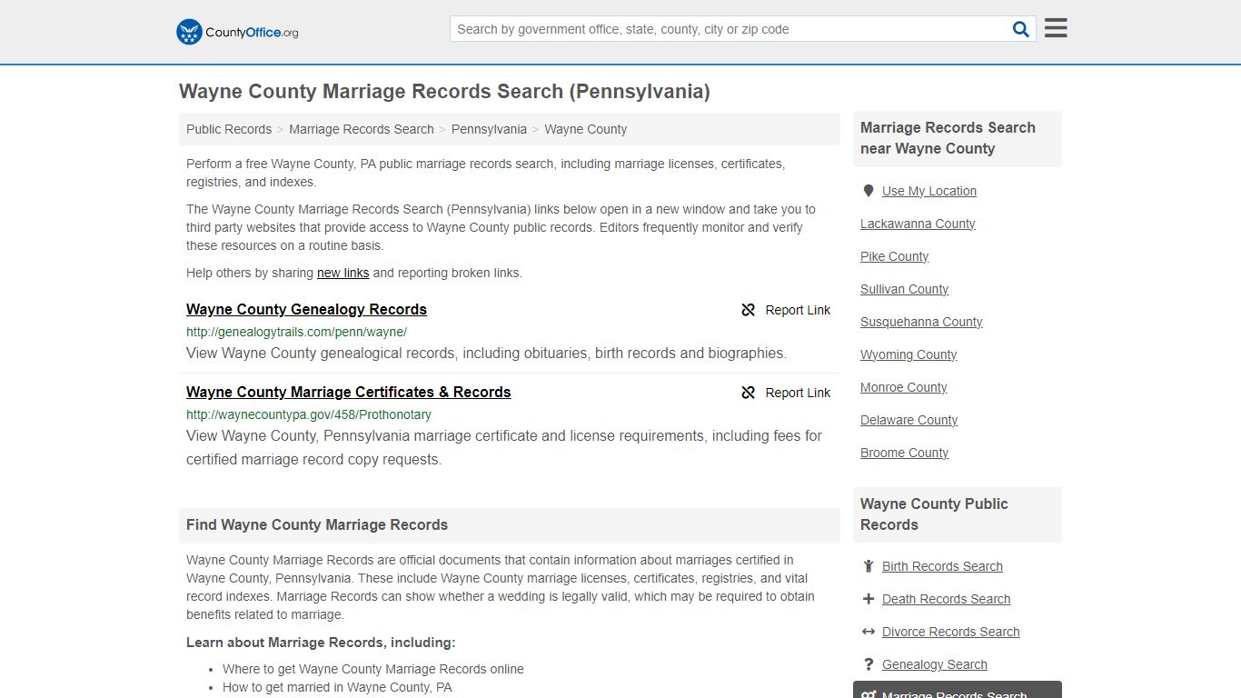 Marriage Records Search - Wayne County, PA (Marriage Licenses ...